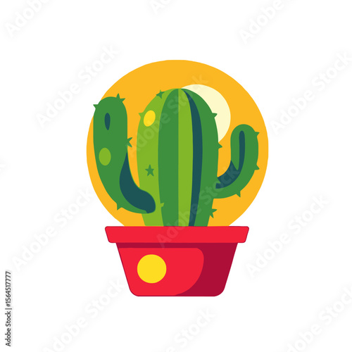Cute Cactus in a Red Pot Illustration- Desert Plant Art with Colorful Accents- Whimsical Nature Design for Home Decor and Creative Projects