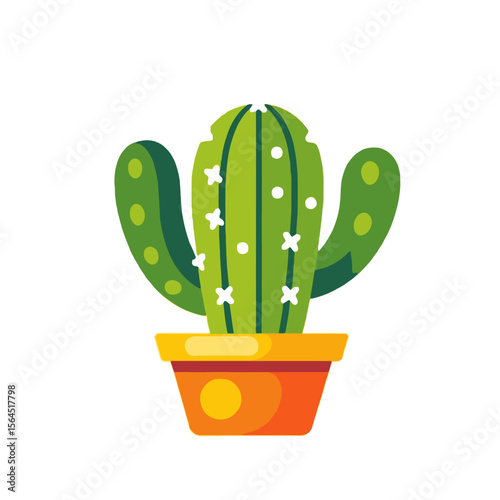 Cute Cactus in Orange Pot Illustration-Desert Plant Icon with White Flowers-Botanical Art for Kids-Southwest Decor-Green Succulent Clipart