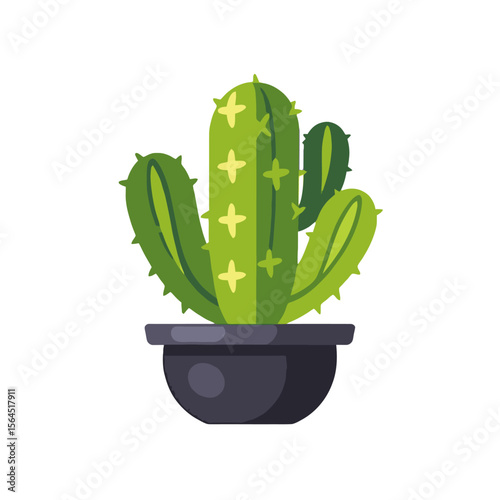 Cute Cactus in Pot Illustration- Modern Plant Design for Home Decor- Stylish Succulent Graphic for Desert Themed Projects- Indoor Plant Clipart