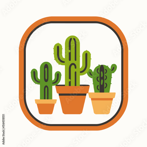 Cute Cactus Potted Plants Illustration- Desert Plants in Pots- Home Decor Style- Green Cacti in Brown Pots- Decorative Houseplants- Modern Minimalist Art