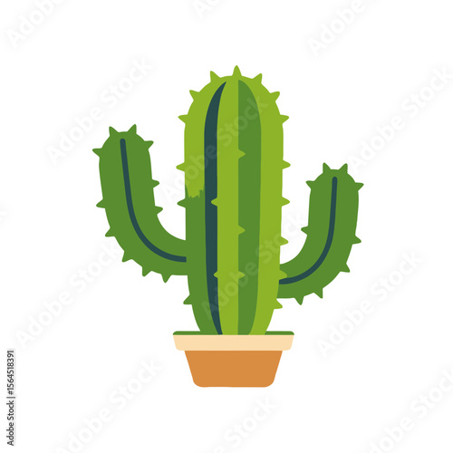 Cute Cartoon Cactus in Pot Illustration- Green Cactus with Spikes Design- Indoor Plant Decor Image- Southwest Desert Plant Graphic-Cactus Art for Home Decor Projects