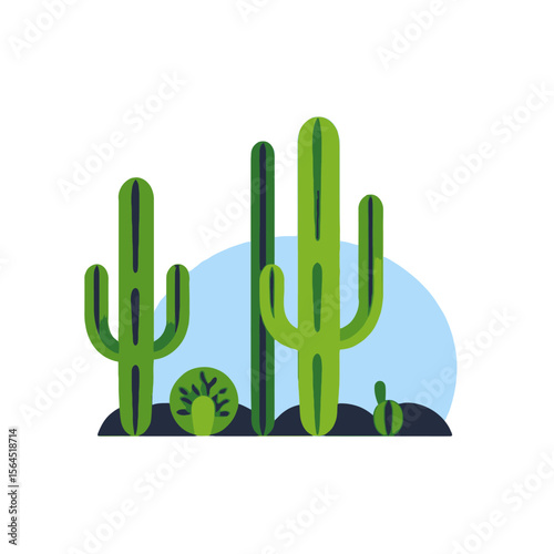 Desert Cactus Illustration-Southwestern Plant Life-Colorful Cactus Graphic-Desert Scene with Cacti-Trendy Cactus Design-Botanical Illustration-Desert Aesthetic Art