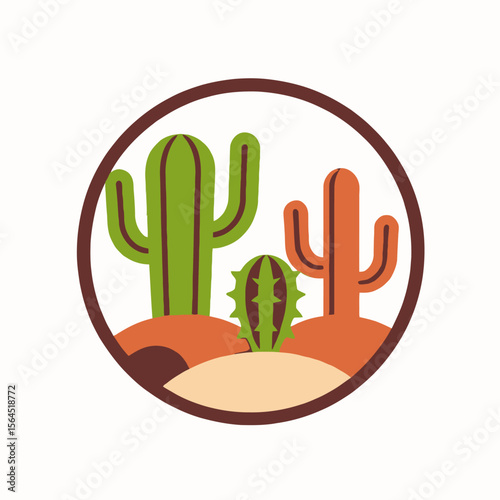 Desert Landscape Illustration- Colorful Cactus Plants in the Desert- Western Theme Artwork- Southwestern Desert Scene Graphic- Cactus Icon Design