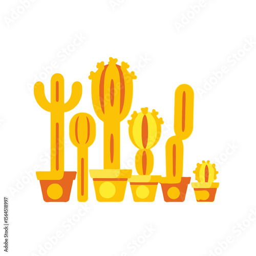 Golden Cactus Collection-Desert Plant Art-Potted Succulents Illustration-Southwestern Decor-Botanical Graphics-Unique Cactus Design-Modern Desert Style-Cactus Lover Gift