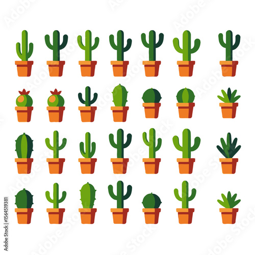 Various Cactus Collection in Pots-Indoor Plant Decor-Home Gardening Ideas-Unique Desert Plant Arrangement-Green Plants in Terracotta Pots-Botanical Illustration