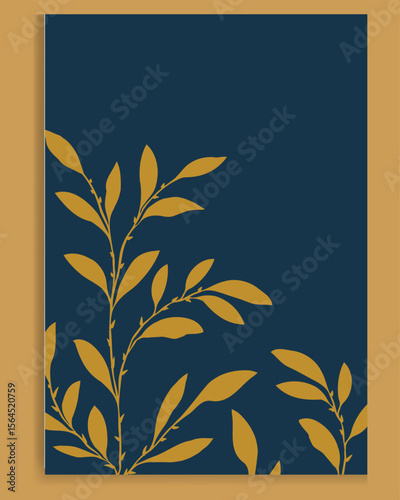 Golden Foliage on Navy Blue Botanical Art vector
