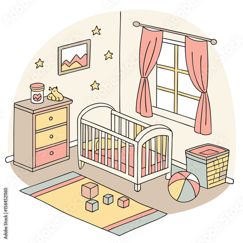 Adorable Children's Bedroom Cute Vector Illustration of Nursery Room