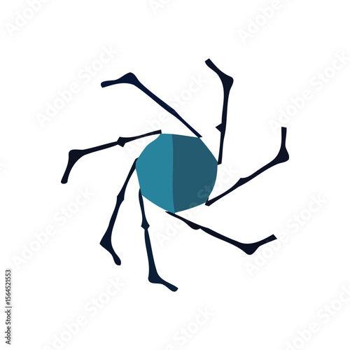Abstract circular design featuring stylized legs radiating outwards from a central teal circle.