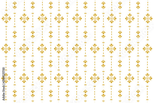 Thai silk pattern, gold, yellow, wallpaper and textile products, traditional ethnic Thai handwoven fabric, carpet, wallpaper, clothing, sarong, batik, print, background, vector illustration.
