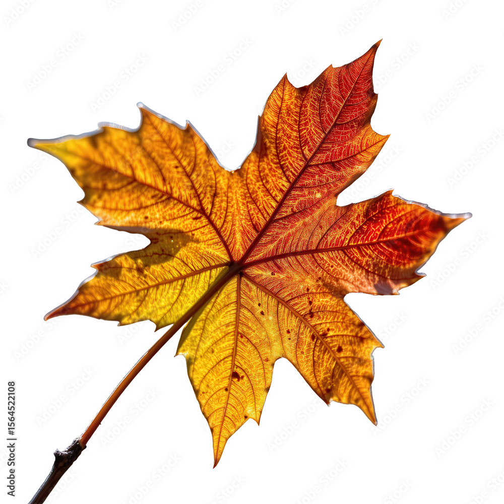 Fototapeta premium Vibrant Autumn Leaf with Rich Orange and Red Hues Highlighting Natural Beauty of Seasonal Change