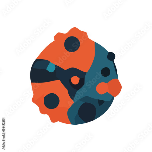 Stylized illustration of a ladybug, partially obscured, in teal and orange.