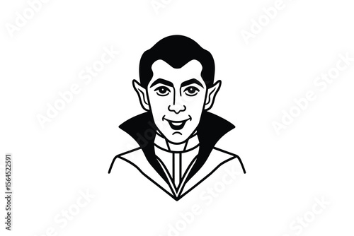 Smiling Vampire Portrait with Cape in Black and White Silhouette