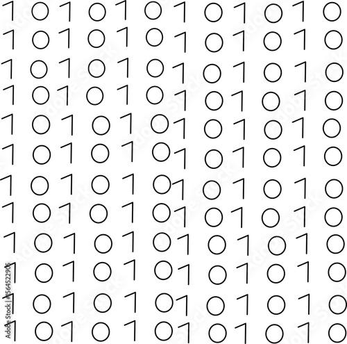 Seamless binary pattern with zeros and ones arranged in neat vertical lines. Ideal for tech, coding, or digital-themed backgrounds and designs.