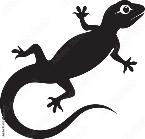 black lizard silhouette with a white stripe isolated on white background