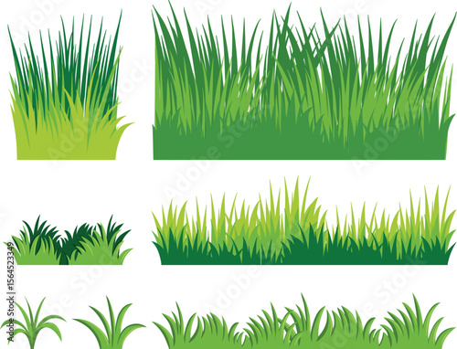 Vibrant Green Grass Illustrations Diverse Collection of Lush Grass Cliparts for Design Projects - EPS Vector Graphics