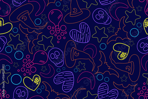 Halloween seamless line pattern monster ghost abstract Halloween background decorative design