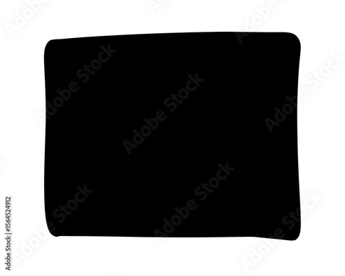 A solid black irregular rectangle with soft corners on a white background