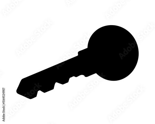 A simple black key silhouette representing access and security measures.