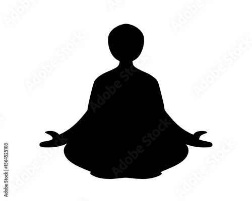 Silhouette of a person meditating in lotus position against a white background