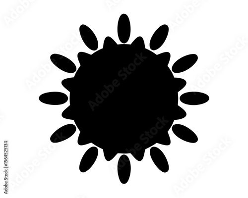 Black abstract sunburst shape with rounded projections on a white background