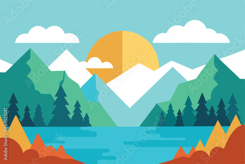Serene Mountain Lake Landscape Sunrise Over Majestic Peaks