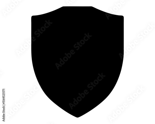 Classic black shield silhouette, a symbol of protection and defense, on white backdrop