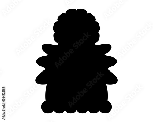 A striking black silhouette of an ornamental shrub with rounded foliage layers
