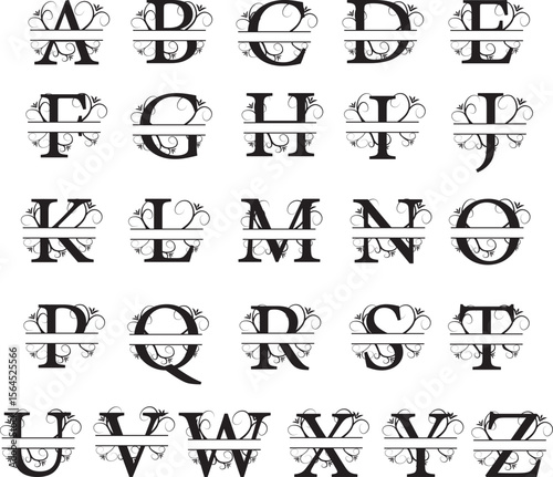 Full Alphabet Letter Set Split Monogram Calligraphy Font