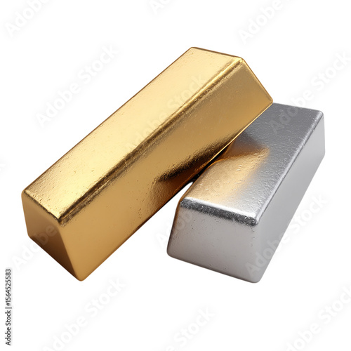 Gold and silver bar on transparent background