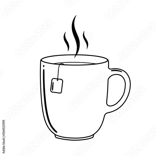 Hot tea cup with tea bag and steam rising in minimalist style  