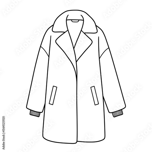 Outline of modern women's coat with oversized collar and pockets  