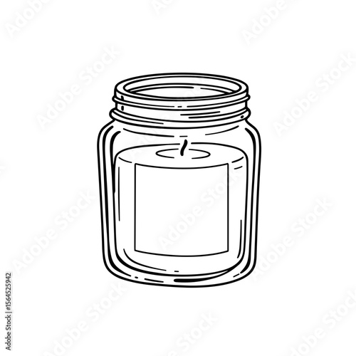 Glass jar candle with blank label in minimalist line art style  