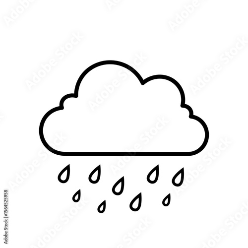 Simple outline cloud with rain drops in minimalist style  