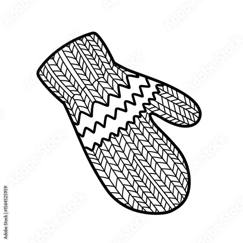 Knitted mittens with zigzag pattern in black and white design  