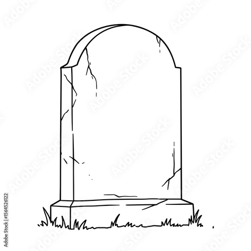 Blank gravestone with cracks on grass landscape  