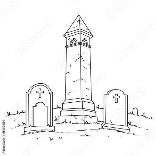 Three gravestones in a cemetery with grass surrounding them  