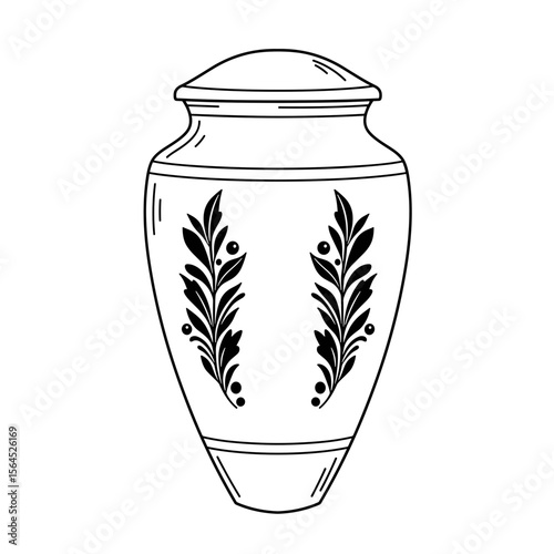 Decorative urn with floral patterns in monochrome design  