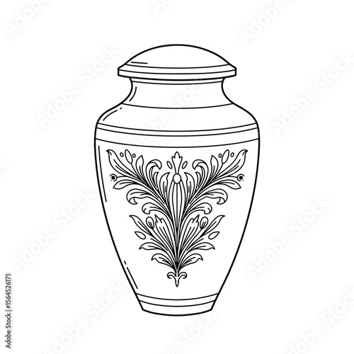 Decorative urn with floral design in classic line art style  