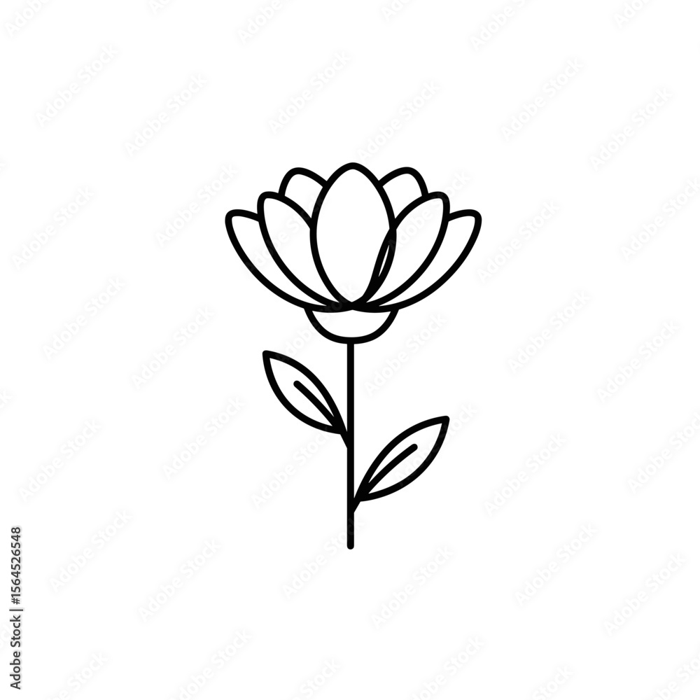 Obraz premium Simple line drawing of a flower with leaves on a stem