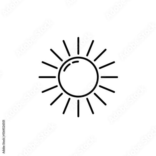 Simple sun icon with rays in minimalist flat design  