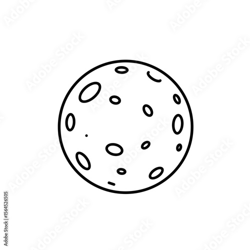Simple line drawing of a moon with craters on white background  