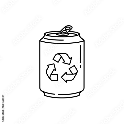 Recycling symbol on aluminum can in minimalist outline design  