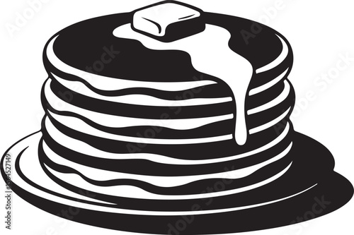 stacked pancake silhouette with syrup, fluffy pancakes with topping vector, breakfast pancake food icon