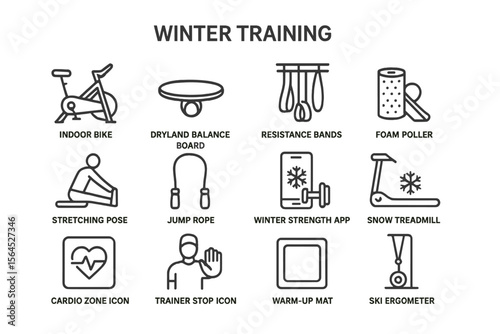 Winter training equipment icons for indoor exercise routines