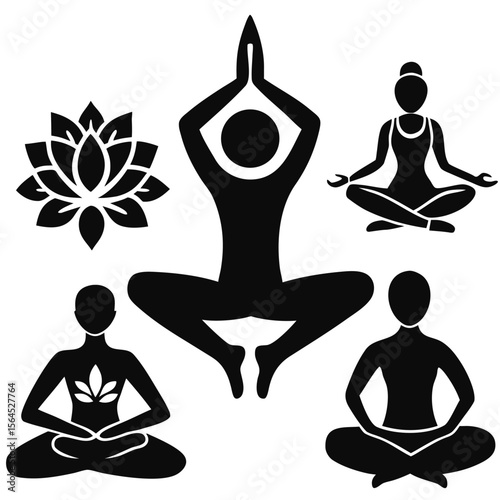 Yoga Pose Silhouette Collection  Minimal Vector Asana Set