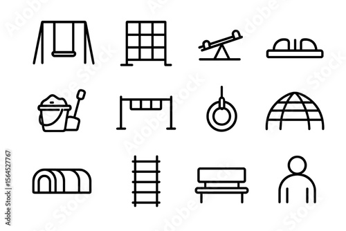 Set of playground equipment icons on metallic background
