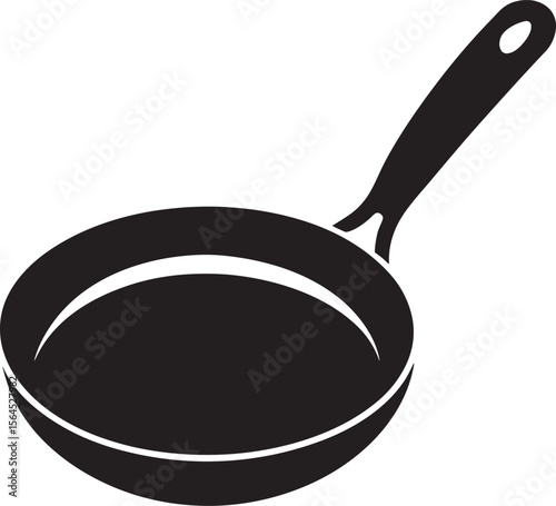 Simple black silhouette of a frying pan isolated on white background