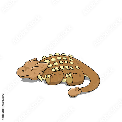 Cartoon Illustration of a Sleeping Ankylosaurus