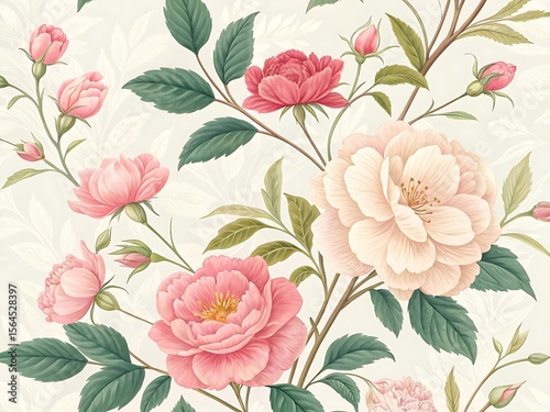 Wallpaper Mural Vintage floral illustration featuring blooming background Torontodigital.ca