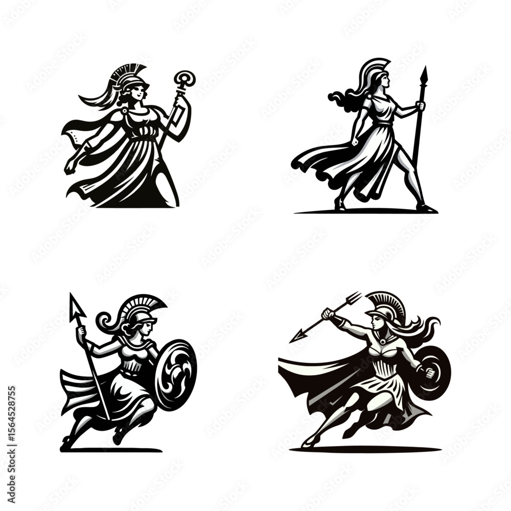 Obraz premium Athena Cartoon retro logo icon design illustration
